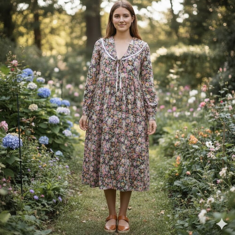 Vintage Cottagecore Worthington Floral Midi Dress Size 6 S